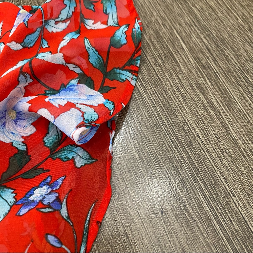 Floral Ruffle Print Pullover Blouse Red - Picture 7 of 12